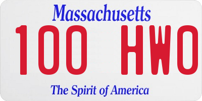 MA license plate 100HW0
