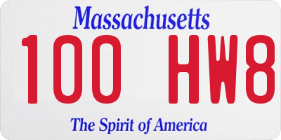 MA license plate 100HW8