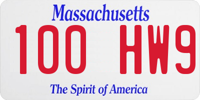 MA license plate 100HW9