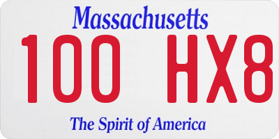 MA license plate 100HX8