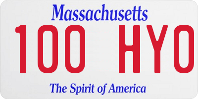 MA license plate 100HY0