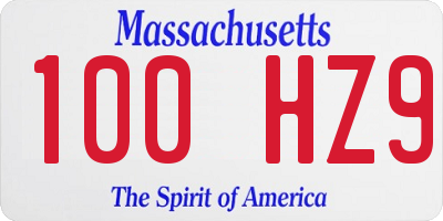 MA license plate 100HZ9