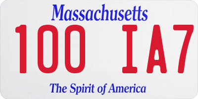 MA license plate 100IA7