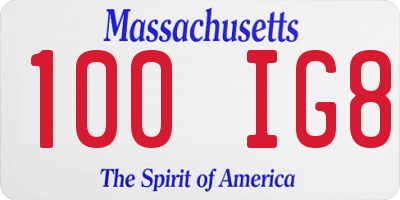 MA license plate 100IG8