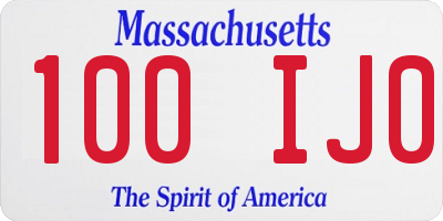 MA license plate 100IJ0