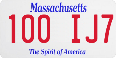 MA license plate 100IJ7