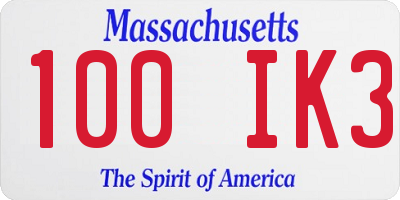 MA license plate 100IK3