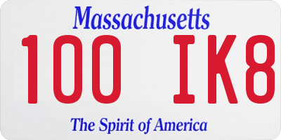 MA license plate 100IK8