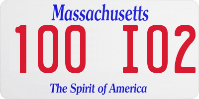 MA license plate 100IO2