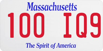 MA license plate 100IQ9