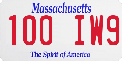 MA license plate 100IW9