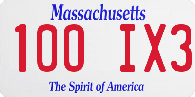 MA license plate 100IX3