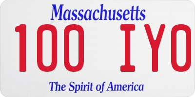 MA license plate 100IY0