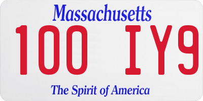 MA license plate 100IY9