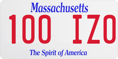 MA license plate 100IZ0