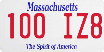 MA license plate 100IZ8