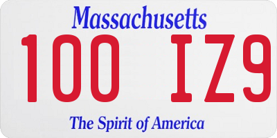 MA license plate 100IZ9