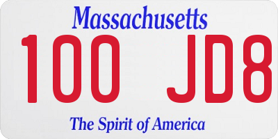 MA license plate 100JD8