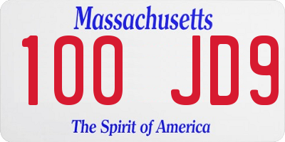 MA license plate 100JD9