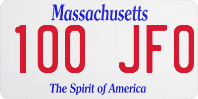 MA license plate 100JF0