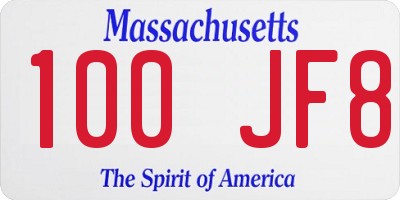 MA license plate 100JF8