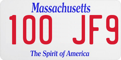 MA license plate 100JF9