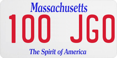 MA license plate 100JG0