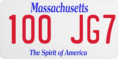 MA license plate 100JG7