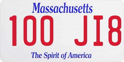 MA license plate 100JI8