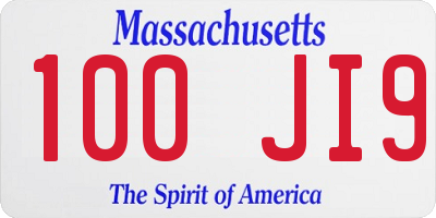 MA license plate 100JI9