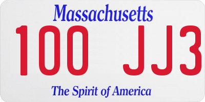 MA license plate 100JJ3