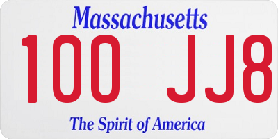 MA license plate 100JJ8