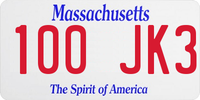 MA license plate 100JK3