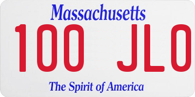 MA license plate 100JL0