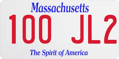 MA license plate 100JL2