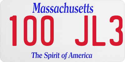 MA license plate 100JL3