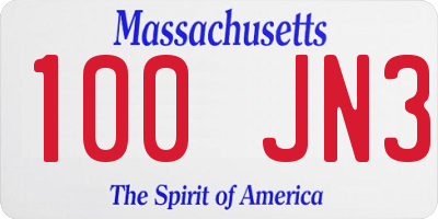 MA license plate 100JN3