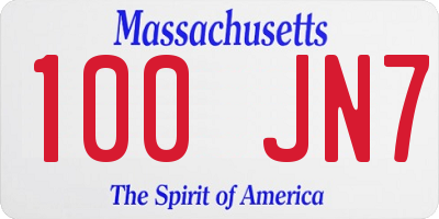 MA license plate 100JN7