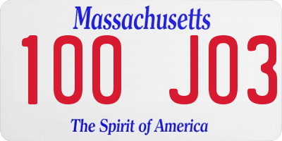 MA license plate 100JO3