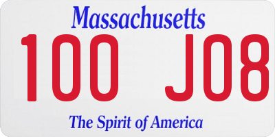 MA license plate 100JO8