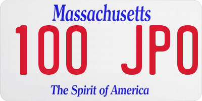 MA license plate 100JP0