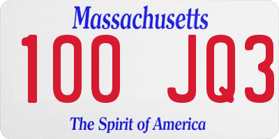 MA license plate 100JQ3