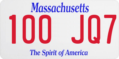 MA license plate 100JQ7