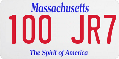 MA license plate 100JR7