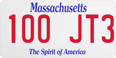 MA license plate 100JT3