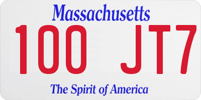 MA license plate 100JT7