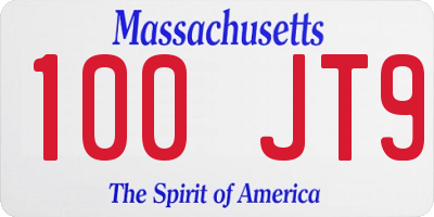 MA license plate 100JT9