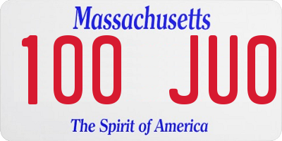 MA license plate 100JU0