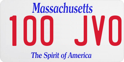MA license plate 100JV0