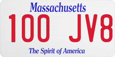 MA license plate 100JV8